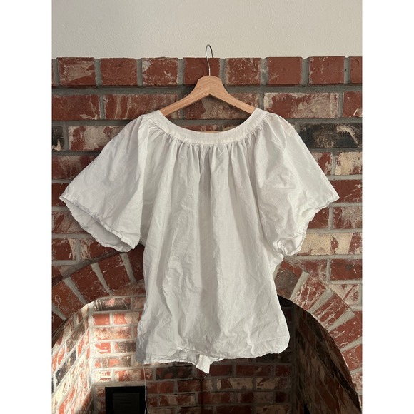 Maggie Sweet White Cotton Puff Sleeve Button Front Blouse Women's Small - Picture 2 of 4